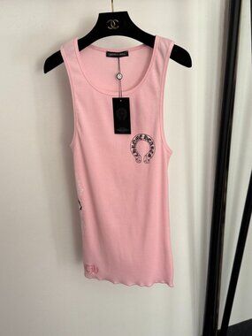 Chrome Hearts x Deadly Doll Letter Print Pink Vest Dress